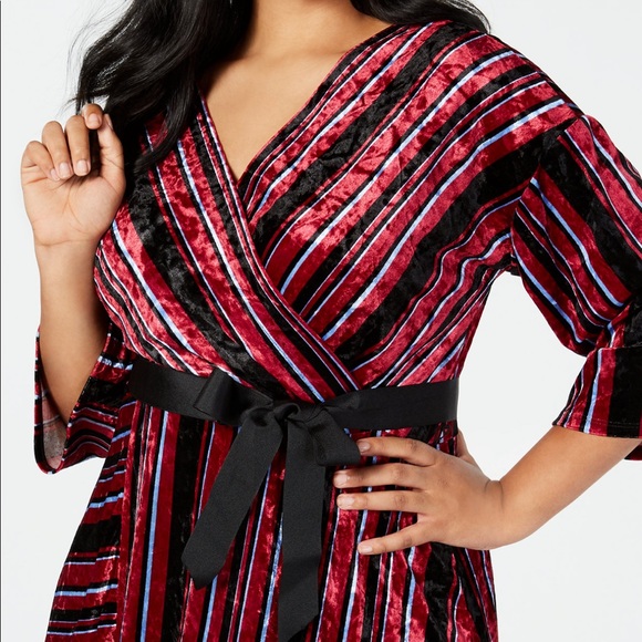 NWT NY Collection Striped Velvet Dress 2X - Picture 2 of 3